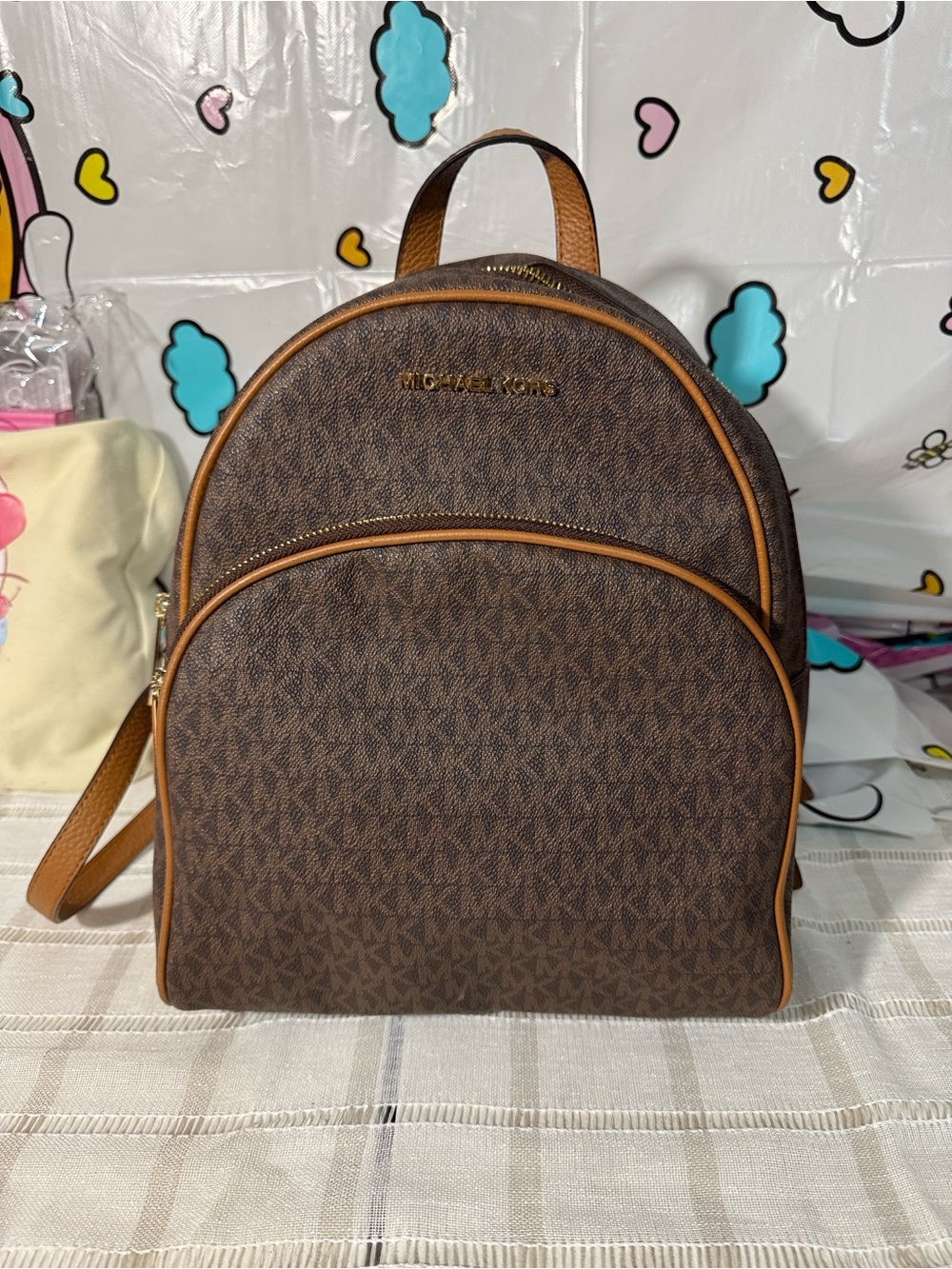 Michael Kors Brown and Tan Logo Backpack